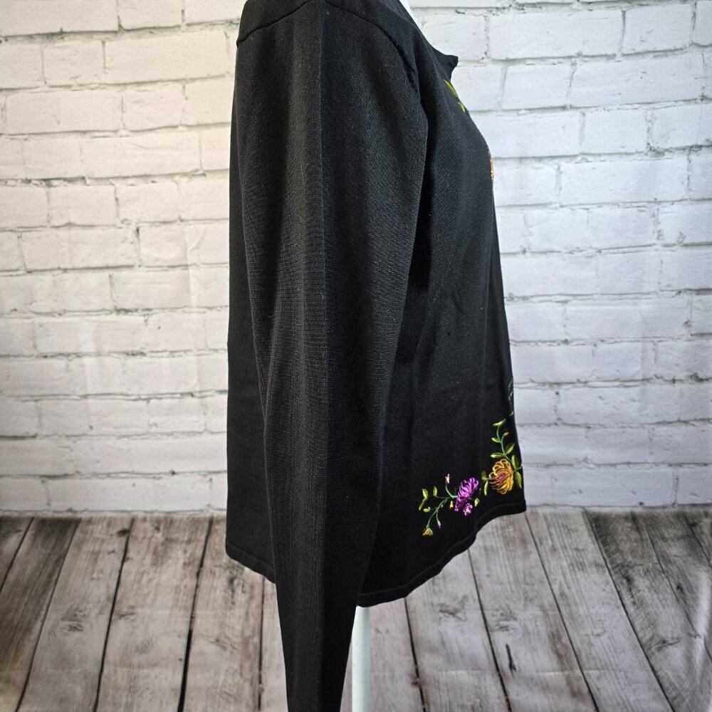WOMENS OBEE BLACK CARDIGAN WITH FLORAL EMBROIDERY HOOK AND EYE CLOSURE SIZE L - Picture 6 of 7